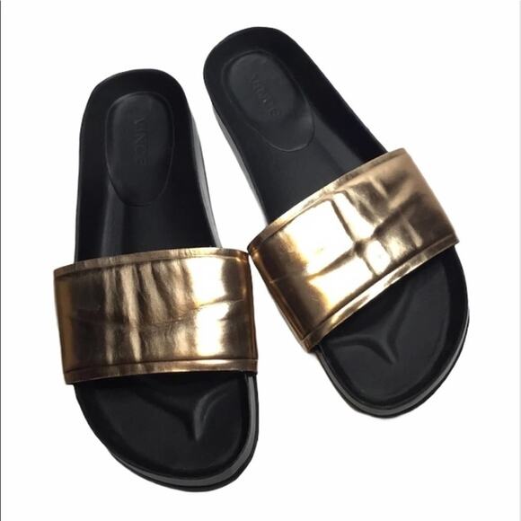 Vince Gold Metallic Westcoast Slide Sandals 8 - Picture 1 of 7
